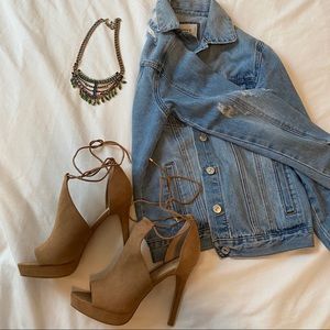 Suede strappy leather heels